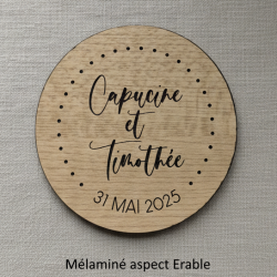 Sous Verre  bois 2 personnalisations : nom des mariés et date du mariage (modèle Clem)