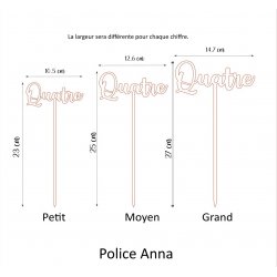 Numéro en Lettres, en PLEXI, transparent, or et couleur, sur pic ou support