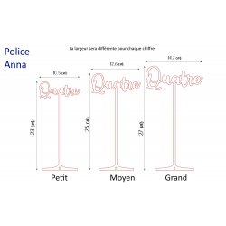 Numéro en Lettres, en PLEXI, transparent, or et couleur, sur pic ou support