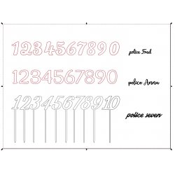 Numéro en chiffre, en PLEXI, transparent, or et couleur, sur pic ou support