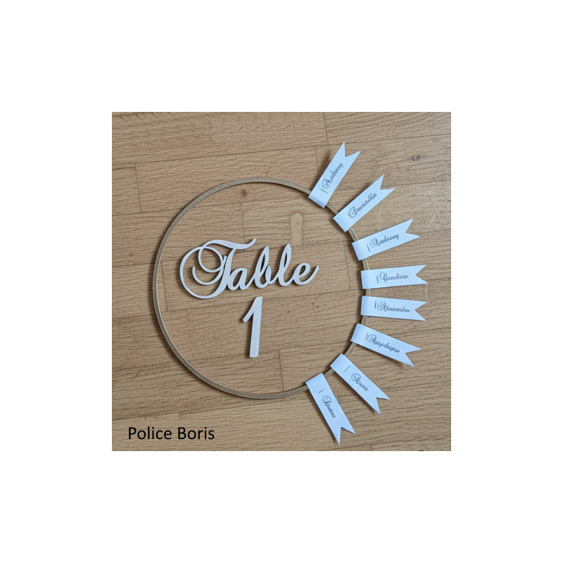 1 Numéro de table + 1 cercle + 8 étiquettes pour plan de table dans des cercles