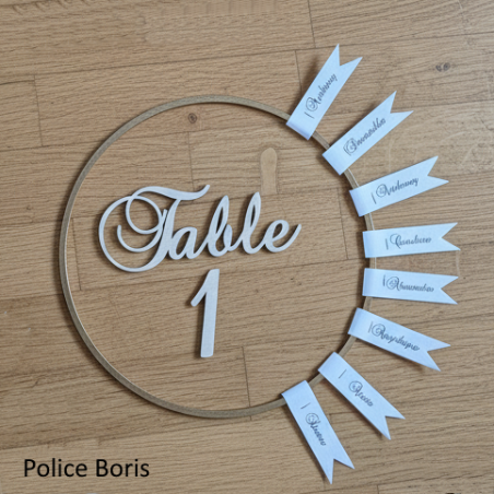 1 Numéro de table + 1 cercle + 8 étiquettes pour plan de table dans des cercles