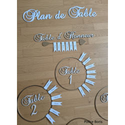 1 Numéro de table + 1 cercle + 8 étiquettes pour plan de table dans des cercles