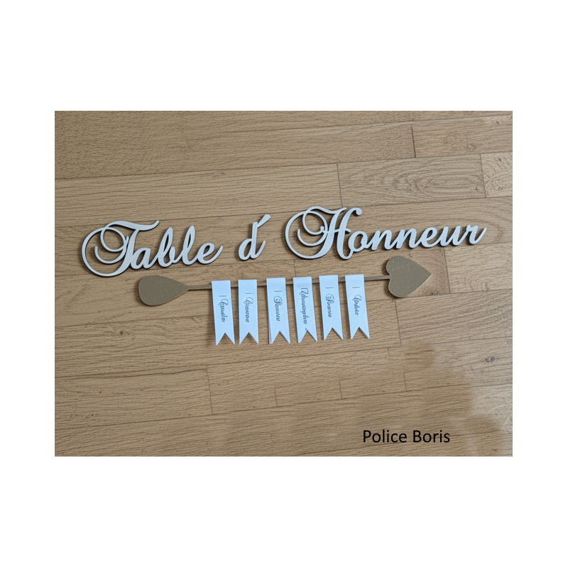 Table d'Honneur + 1 flèche + 6 étiquettes pour plan de table dans des cercles