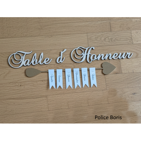 Table d'Honneur + 1 flèche + 6 étiquettes pour plan de table dans des cercles