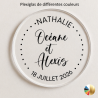 Sous Verre plexiglas 3 personnalisations : nom des mariés, date du mariage et prénom de l'invité (modèle Clem)
