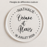 Sous Verre plexiglas 3 personnalisations : nom des mariés, date du mariage et prénom de l'invité (modèle Clem)