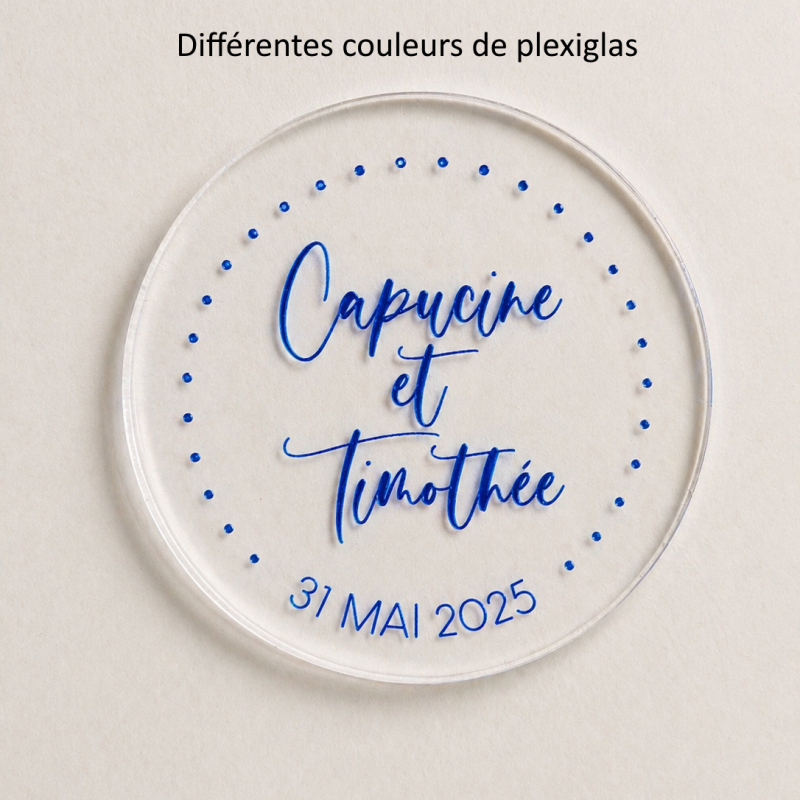 Sous Verre  plexiglas 2 personnalisations : nom des mariés et date du mariage (modèle Clem)