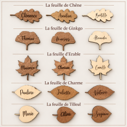 Feuille,  Marque Place en bois gravé.