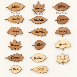 Feuille,  Marque Place en bois gravé.