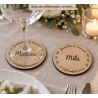 Sous Verre bois 3 personnalisations : nom des mariés, date du mariage et prénom de l'invité (modèle Thib)